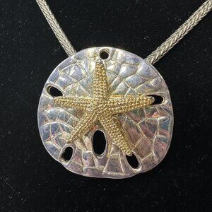 Vintage MJ Gold and Silver Tone Sanddollar Pendant/Brooch